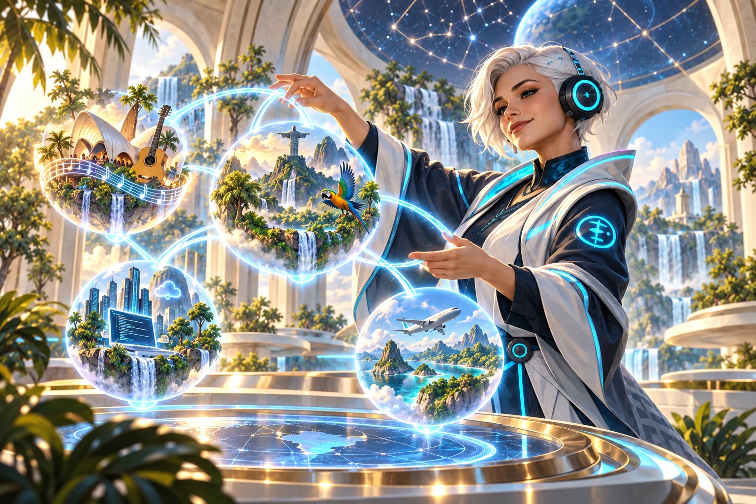 Personagem da Alpha conectando estrelas e possibilidades